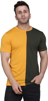xitetees Solid Men Round Neck Yellow T-Shirt
