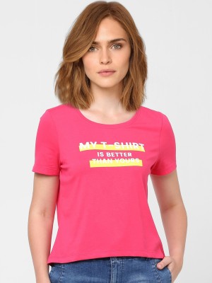 VERO MODA Printed Women Round Neck Pink T-Shirt