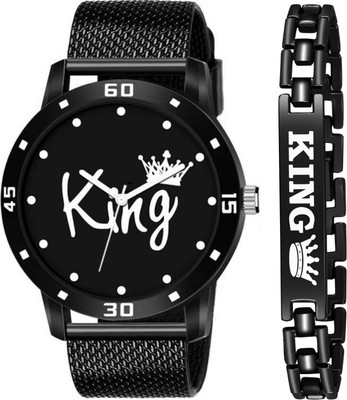 NEWMODIFIED NEW KING BRACLET AND PU STRAP BLACK WATCH FOR BOY Analog Watch  - For Men