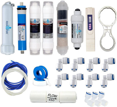 AquaDpure complete Ro purifier filter service kit of 80 GPD membrane water with all accessories (Full Service KIt With 02 Inline) Solid Filter Cartridge(0.3, Pack of 25)