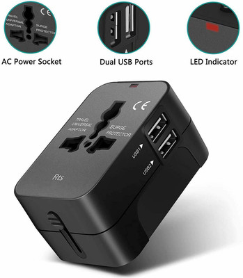 Jihaan universal travel adapter Worldwide Adaptor(Black)