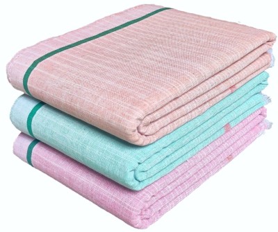 Mk weaves Cotton 300 GSM Bath, Beach, Face, Hair, Hand Gamcha Set(Pack of 3)