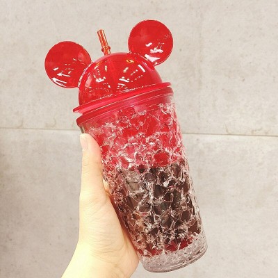 TOYVISION HOT SALE cartoon mickey summer ice cup creative straw water cup cold drink 500 ml Sipper(Pack of 1, Multicolor, Glass)
