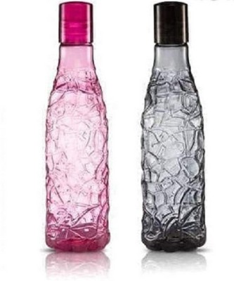 PRAGATI SALES Premium Quality Crystal Fridge Water Bottle Set ( 1 Pink & 1 Black ) 1000 ml Bottle(Pack of 2, Multicolor, Plastic)