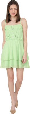 NUEVOSDAMAS Women A-line Green Above Knee/Mid Thigh Length Dress