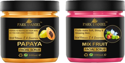 PARK DANIEL Papaya & Mix Fruit Face Scrub For Tan Removal Pack of 2 Jars of 100 ml(200 ml) Scrub(200 ml)