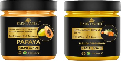 PARK DANIEL Papaya & Haldi Chandan Face Scrub - Tan Removal Pack of 2 Jars of 100 ml(200 ml) Scrub(200 ml)