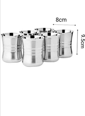 SakhujaTraders (Pack of 6) BIG DAMRU GLASS SET OF 6 PCS WITH SILVER TOUCH SHINE Glass Set Water/Juice Glass(350 ml, Steel, Steel)