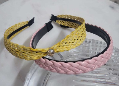 DEEPTI CHANDNA DESIGNS Elegant High Quality handmade Sleek Hairband Cane, Gunmetal Lace & Side Catche Hair Band(Pink, Yellow)