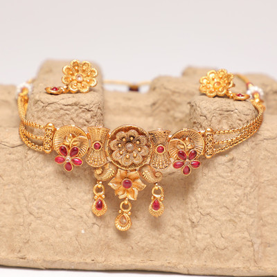 Swarajshop Copper Gold-plated Maroon Jewellery Set(Pack of 1)