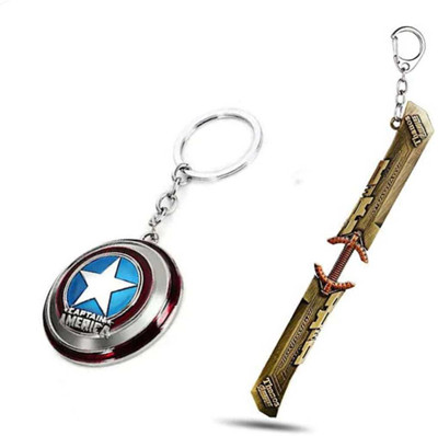 Blue Aura Combo Of Marvel Avengers Captain America Rotating Shield And Thanos Golden Blade Key Chain