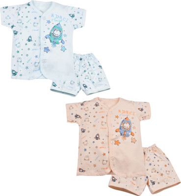 KIDZVILLA Baby Boys & Baby Girls Casual Shirt Shorts(Peach-Blue)