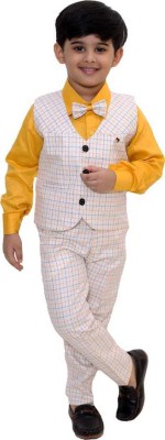 BeenBee Boys Festive & Party, Wedding Shirt, Waistcoat and Pant Set(Yellow Pack of 1)