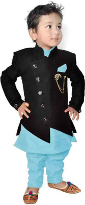 anjali fashion Boys Festive & Party Kurta, Waistcoat and Pyjama Set(Black Pack of 1)