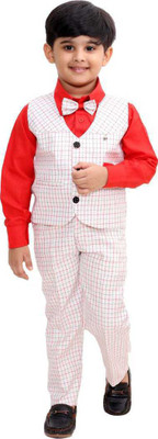 NVH Boys Festive & Party, Wedding Shirt, Waistcoat and Pant Set(Red Pack of 1)