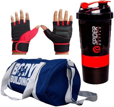 Snipper BODY BUILDING BLUE GYM BAG LYCRA 106 RED GLOVE WITH SPIDER SHAKER RED Fitness Accessory Kit Kit