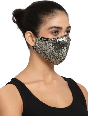 Anekaant Black & Gold Sequinned Polycotton Designer Mask ADM1111A Cloth Mask(Black, Gold, Free Size, Pack of 1)