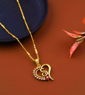 SATCREATION S Letter Diamond pendant chai For Women's Diamond, Ruby Gold-plated Plated Alloy Chain