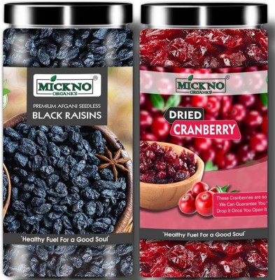 mickno organics 400gm Combo Dried Cranberry Slice & Black Raisin Seedless, Dry Fruits (2x200g) Cranberries, Raisins(2 x 200 g)