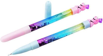 SARASI Pink Pig Stylish Glitter Gel Pen For Kids (Pack Of: 4) Gel Pen(Pack of 4, Ink Color - Blue)