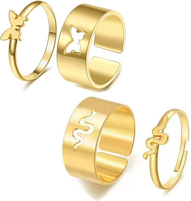 Vembley Combo of 2 Pretty Gold Plated Snake & Butterfly Couple Ring For Men and Women Alloy Gold Plated Ring
