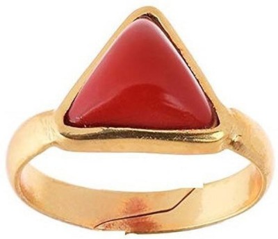 Senroar 3.25 Ratti Coral Moonga Triangle Stone Brass Plated Ring Adjustable Brass Coral Ring