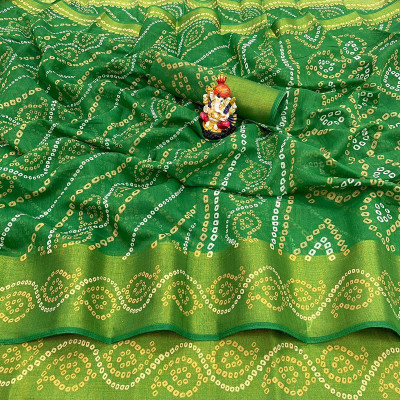 PRANAM Printed Bandhani Cotton Silk Saree(Multicolor)