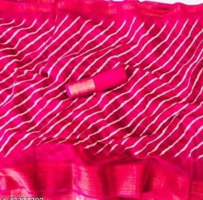 RAHULRAJ TEXTILE Printed Leheria Cotton Blend Saree(Pink)