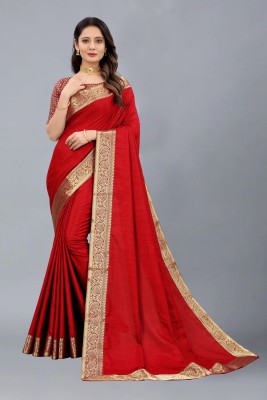 Beleria Solid/Plain Jamdani Art Silk Saree(Red)