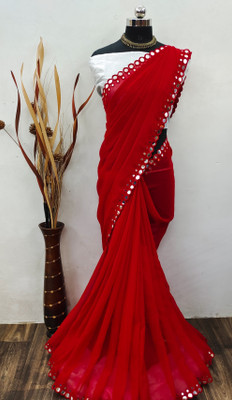 Pireva Embellished Bollywood Georgette Saree(Red)