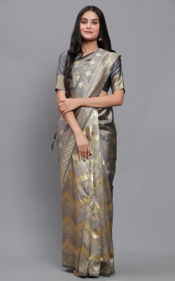 3Buddy Fashion Woven Patola Silk Blend, Jacquard Saree(Grey)