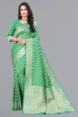 THE ETHNIC SAREE STUDIO Woven Banarasi Pure Silk Saree(Light Green)
