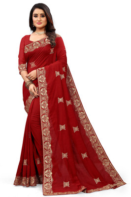 BRIHANNALA Embroidered Bollywood Art Silk Saree(Red)
