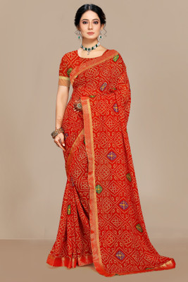 Kanooda Prints Printed Bollywood Georgette Saree(Red)