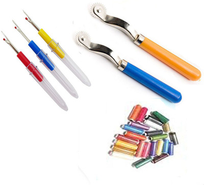 Crafts Haveli 3 Items Combo : 3 Seam Ripper, 20 Multi Thread Spool & 2 Tracing Wheel Sewing Kit