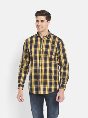 DUKE Men Checkered Casual Yellow Shirt