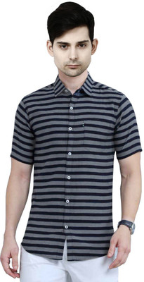 UD FABRIC Men Striped Casual Grey Shirt