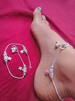 Buyosm Ecom White Metal White Star Charm Studded Indian Tradional Fancy Alloy Anklet(Pack of 2)