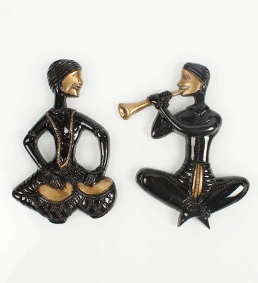 eCraftIndia Brass Jugalbandi Set of 2 Musicians Wall Hanging Decorative Showpiece  -  21 cm(Brass, Brown)