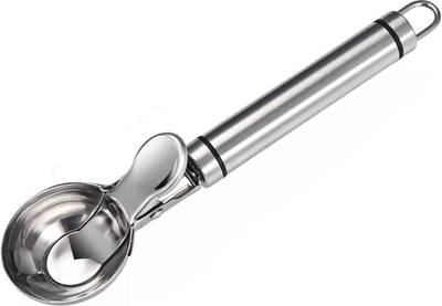 Iktu Ice Cream Scoop, Easy Trigger Professional German Stainless Steel Ice Cream Dipper for Fruits, Cookie Dough and Water Melon Scoop, Dishwasher Safe, Solid and Durable, FDA Approved. Stainless Steel Ice-cream Spoon