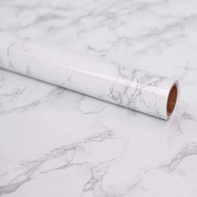 IKK TRADERS 200 cm White Glossy Marble Wallpaper | Waterproof & Oil Proof Wall Sticker Self Adhesive Sticker(Pack of 1)