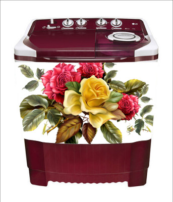 sp decals 60 cm decorative abstract red and yellow flower leaves washing machine sticker Self Adhesive Sticker(Pack of 1)