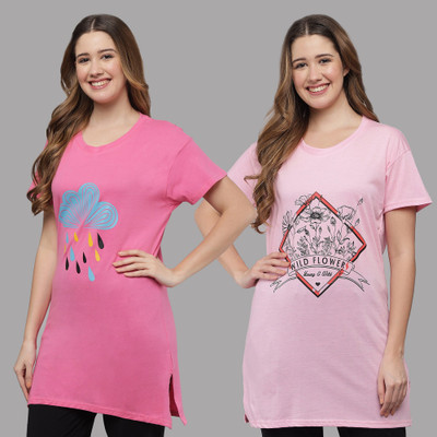 HEMLOCK Printed Women Round Neck Multicolor T-Shirt