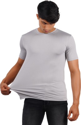 JUGULAR Solid Men Round Neck Grey T-Shirt