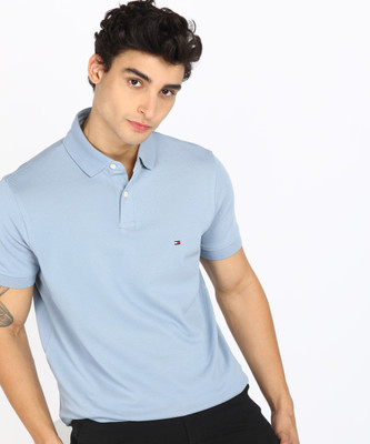 TOMMY HILFIGER Solid Men Polo Neck Light Blue T-Shirt