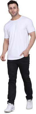 xitetees Solid Men Round Neck White T-Shirt