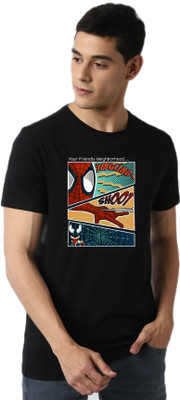 ELEGANT FOX Printed Men Round Neck Black T-Shirt