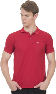 Mountain Colours Solid Men Polo Neck Red T-Shirt