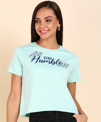 Herway Graphic Print Women Round Neck Green T-Shirt