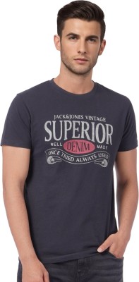 JACK & JONES Typography Men Round Neck Black T-Shirt